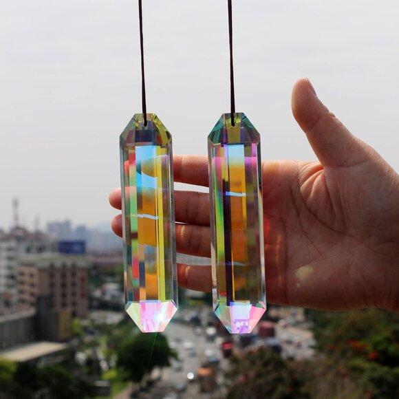 2PCS 5" Large Suncatchers Crystal Prisms, Hanging Sun Catcher with Glass Prism, - Picture 1 of 7